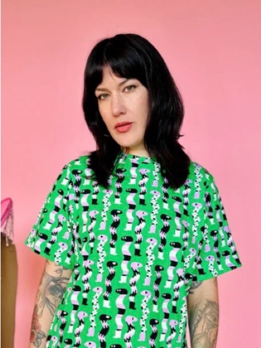Nooworks Green Oversized Short Sleeve Tee in Sssnakes Print